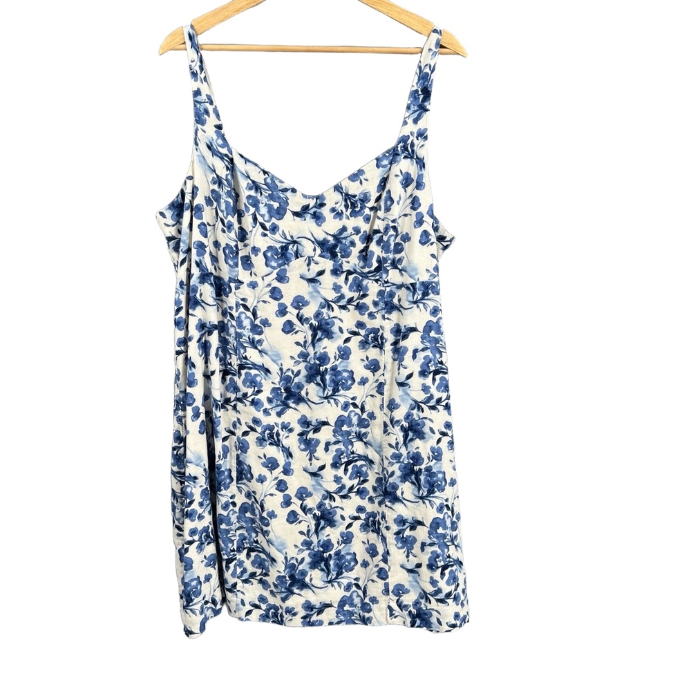 Abercrombie & Fitch Babydoll Dress Blue Floral Linen Blend Smocked Back Size XXL